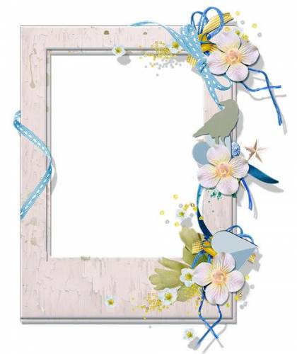 Белая рамка с голубой ленточкой и цветами