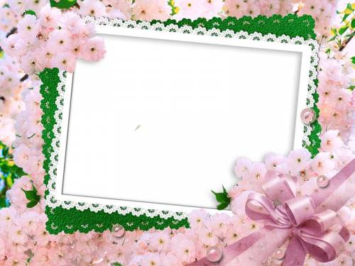 Бело-зеленая рамка с розовыми цветами