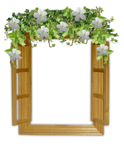 Рамка- деревянное окно с белыми цветами