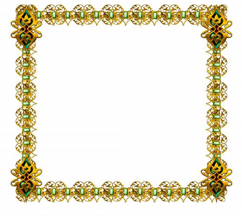 Золотая рамочка украшена зелеными камнями