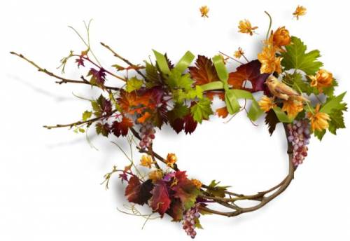Рамка с осенними листьями, виноградом и птицей