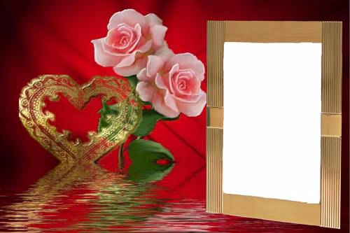 Рамка на фоне сердечка и роз