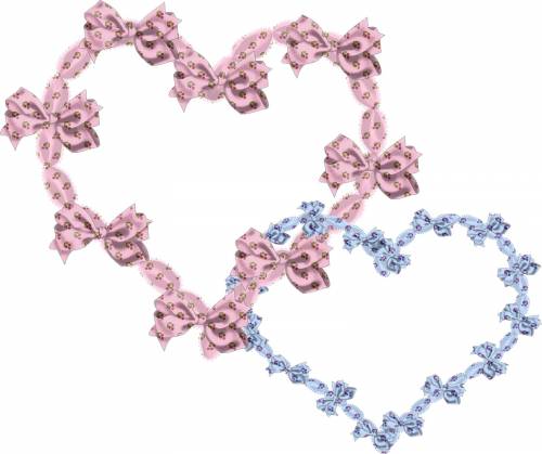 Сердечки-рамки из голубых и розовых бантиков
