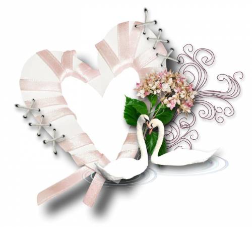 Рамка-сердечко с цветами и лебедями