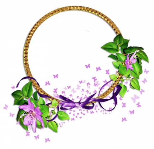 Золотая рамка-цепочка с фиолетовым бантом и цветами