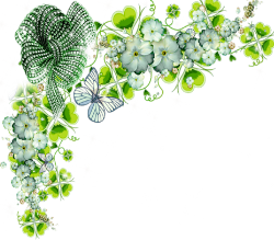 Уголок  с зеленый с бантом, бабочкой и цветами