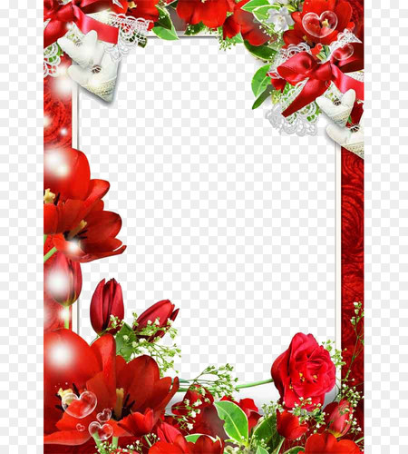 Рамочка на прозрачном фоне с розами и сердечками