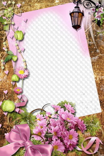 Рамочка с прозрачным фоном для текста с цветами и фонариком