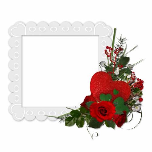 Белая рамка с сердечком и розами