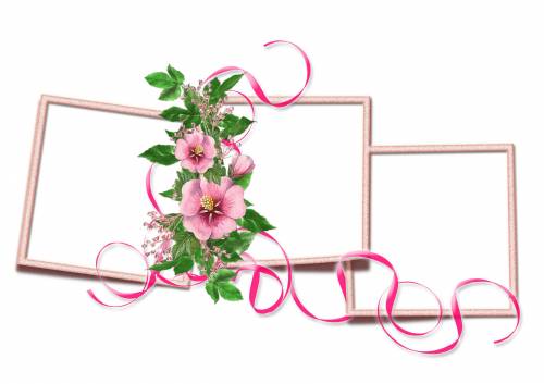 Три рамки с лентой и розовыми цветами