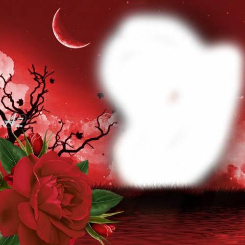 Красная рамка с розой на фоне луны