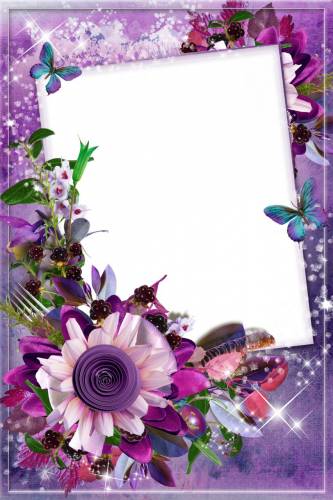 Фиолетовая рамка с бабочками и цветком