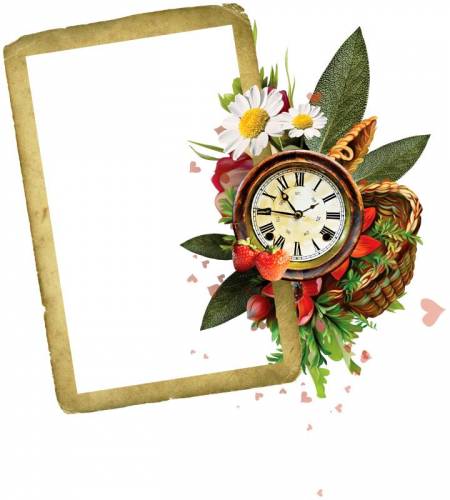 Букет цветов и часы с правой стороны рамки