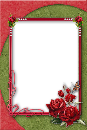 Красно-зеленая рамка с розами