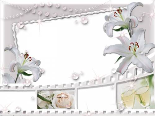 Белая рамка с белыми лилиями и жемчугом