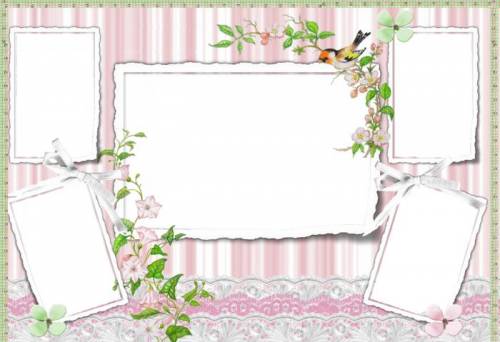 Розовая рамочка с цветами и птицей