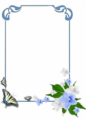 Голубая рамка с цветком и бабочками