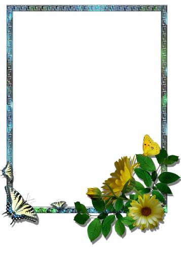 Прямоугольная рамка с желтыми цветами и бабочками