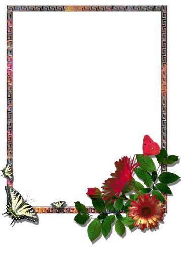 Вертикальная прямоугольная рамка с цветами и бабочкой