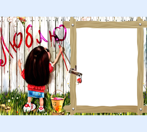 Девочка пишет на заборе Люблю
