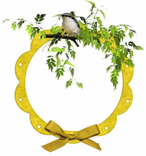 Рамка круглая, желтая, с птицей