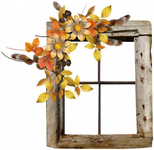 Рамка с  осенними листьями и цветами. Окно