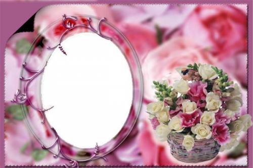 Розовая рамка с букетом роз
