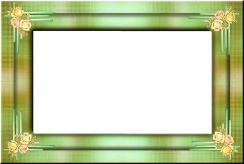 Рамка нежно-зеленого цвета, двойная, с розочками в уголках