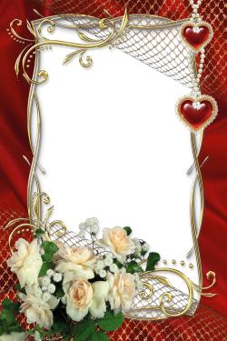 Рамка с белыми розами и сердечками