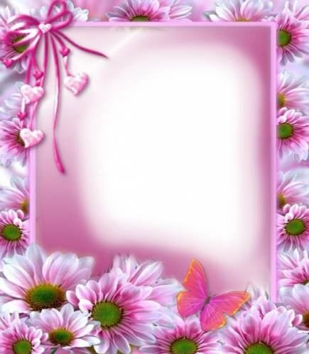 Розовые цветы с сердечками и бабочкой