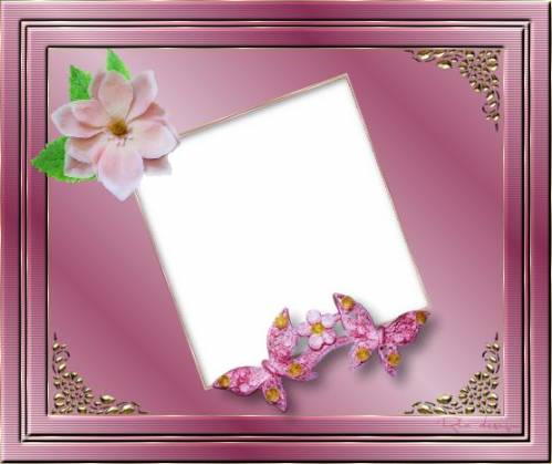 Розовая с бабочками и цветком