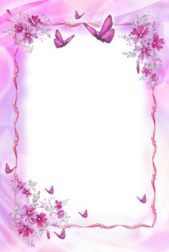 Розовая рамка с цветами и бабочками