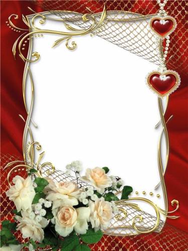 Красивая рамка с белыми розами и сердечками