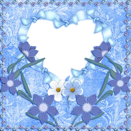 Голубая рамка с цветами и камнями