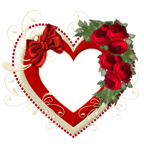 Бело-красное сердечко с цветами и бантом