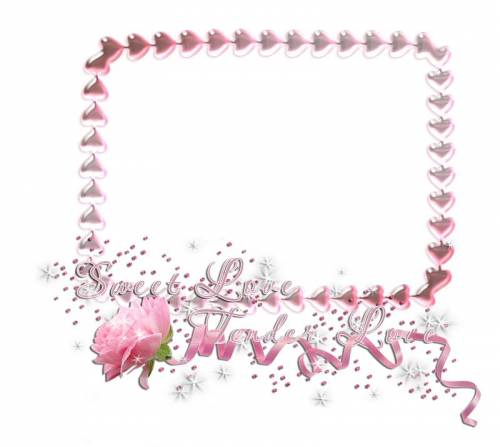 Розовая рамка из сердечек с розочкой