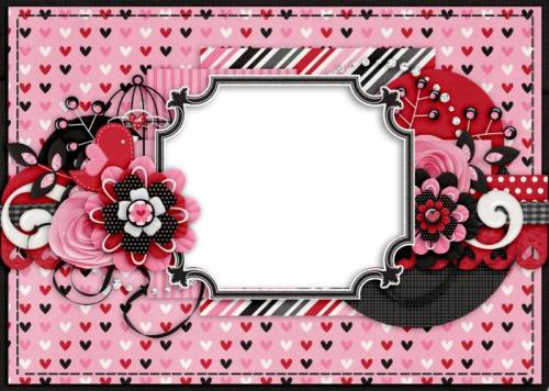 Розовая рамкас цветами и сердечками