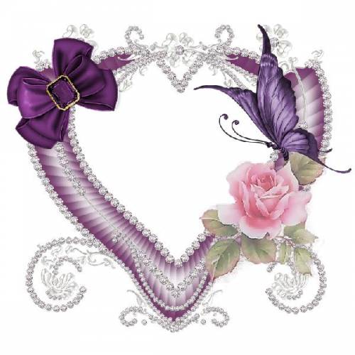 Фиолетовое сердечко с бабочкой и розой