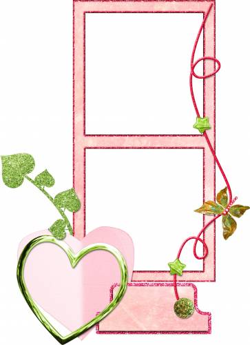 Две розовых рамки с зеленым сердечком
