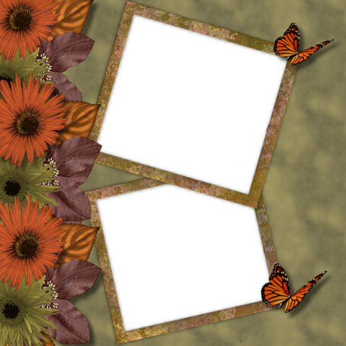 Рамка для двух фото с цветами и бабочками осени