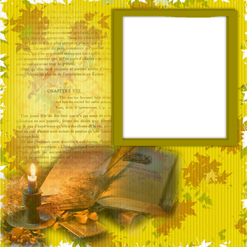 Осенняя рамка с книгой, листвой и свечой