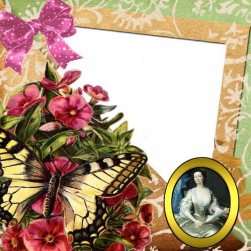 Рамка с цветами, бабочкой и портретом из прошлого