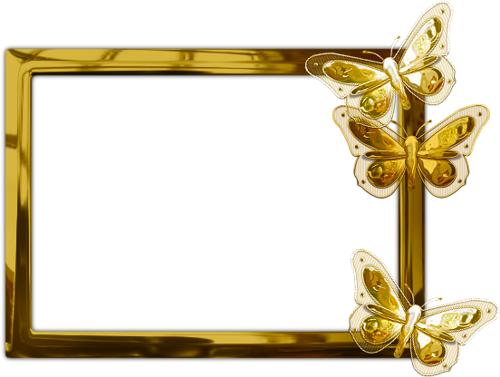 Золотая рамка с тремя золотыми бабочками