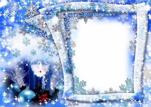 Красивая, нежно голубая рамка с снежинками
