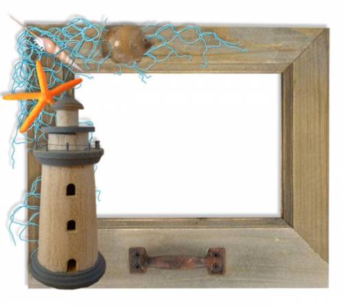 Рамка с морскими атрибутами, маяком и сетью