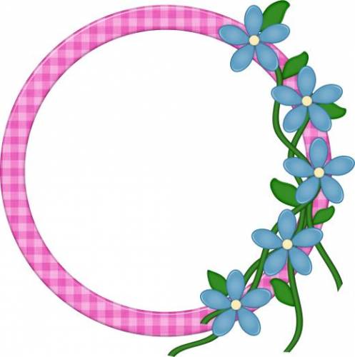 Круглая пасхальная рамочка розовая с голубыми цветами