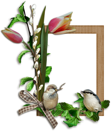 Рамка с вербой, цветами и птицами