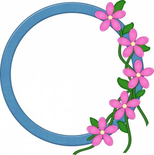 Круглая пасхальная рамочка голубая с розовыми цветами