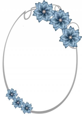 Овальная рамка  с голубыми цветами и жемчужинами