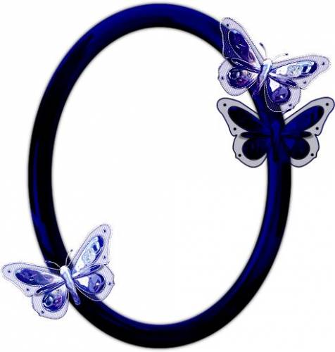 Синяя овальная рамка с бабочками